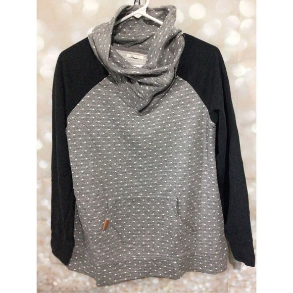 Maurice’s Size Small Zip Cowl Neck Sweatshirt Top Gray White Swiss Dot - Picture 7 of 12